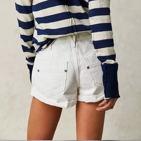 New With Tags Free People White Slouch Jean Shorts Waist 31 - Picture 3 of 5